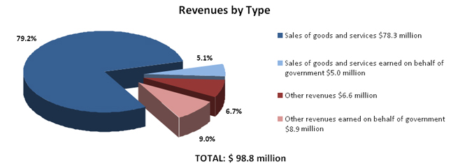Chart showing revenues by type