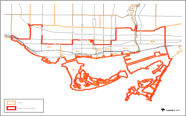 Carte des régions de tri d'acheminement du secteur riverain de Toronto