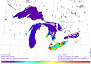 Daily composite of MODIS water-leaving radiance over the Great Lakes for October 30, 2008 | Credit: Environment Canada