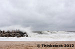 Waves crashing on the shore during Hurricane Sandy