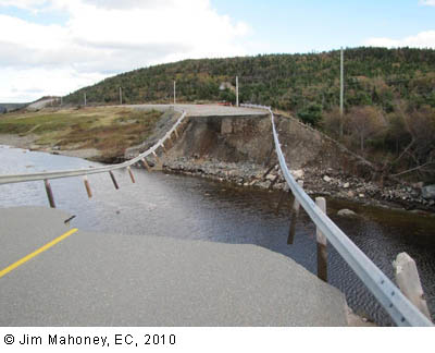 Roadway washed out due to Hurricane Igor near Hodderville, Bonavista Bay, Newfoundland and Labrador, September 2010. © Jim Mahoney Environment Canada 2010.